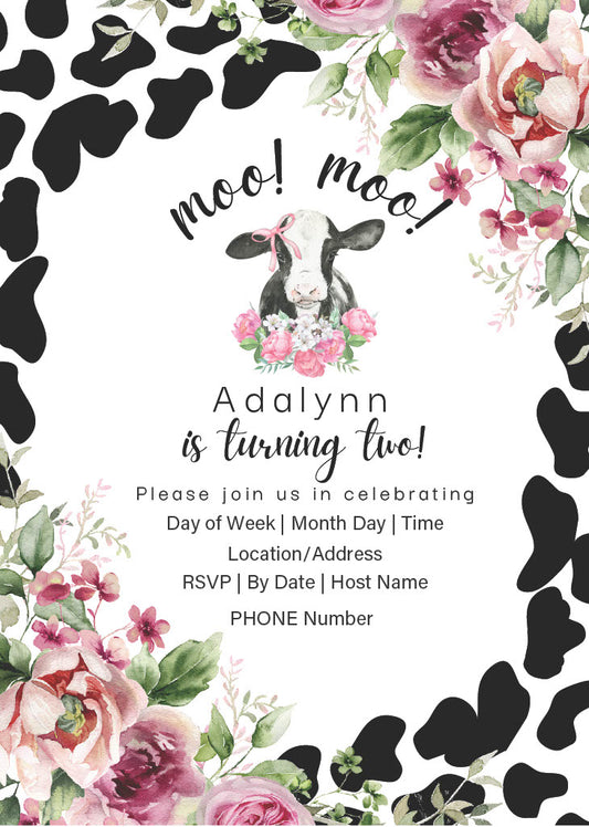 Birthday Invitation Moo! Moo! I'm Two